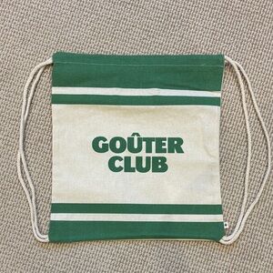 Sezane Green and Cream Gouter Club Backpack